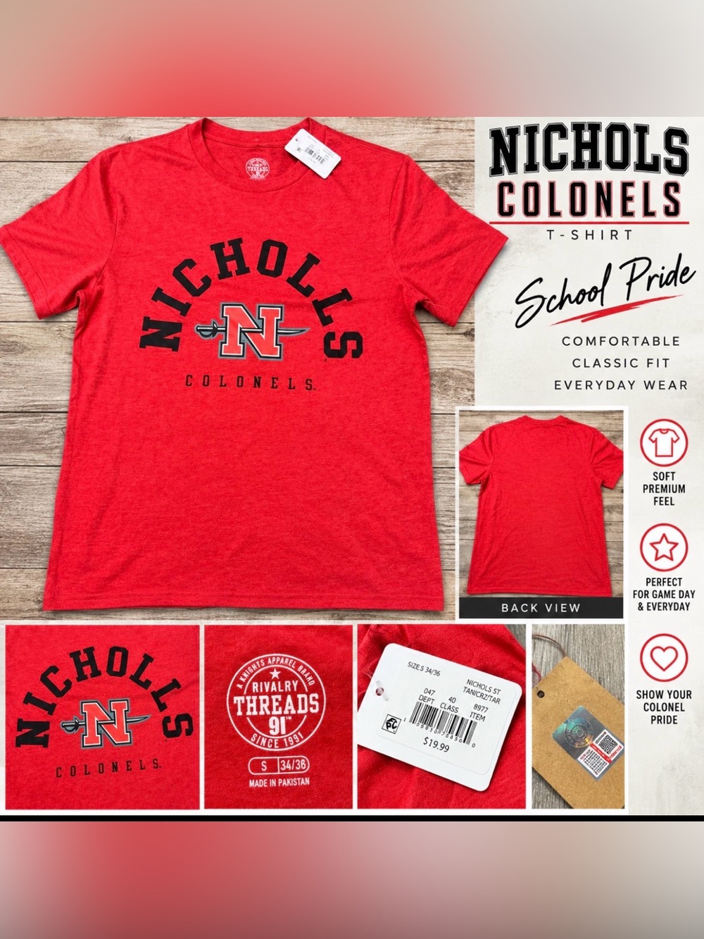 Nichols Colonels Rivalry Threads T-Shirt – Size Small – NWT
